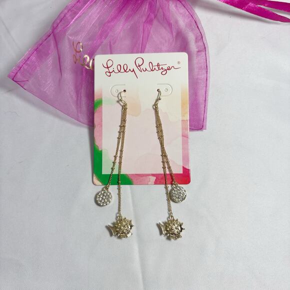 NWT Lilly Pulitzer GoldTone Fish Dangle Earrings Coastal Nautical Resort Jewelry - Picture 1 of 3